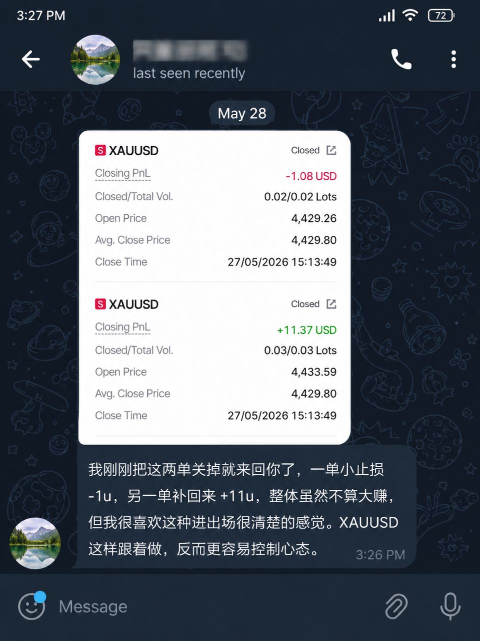 Community member proof — XAUUSD trading result