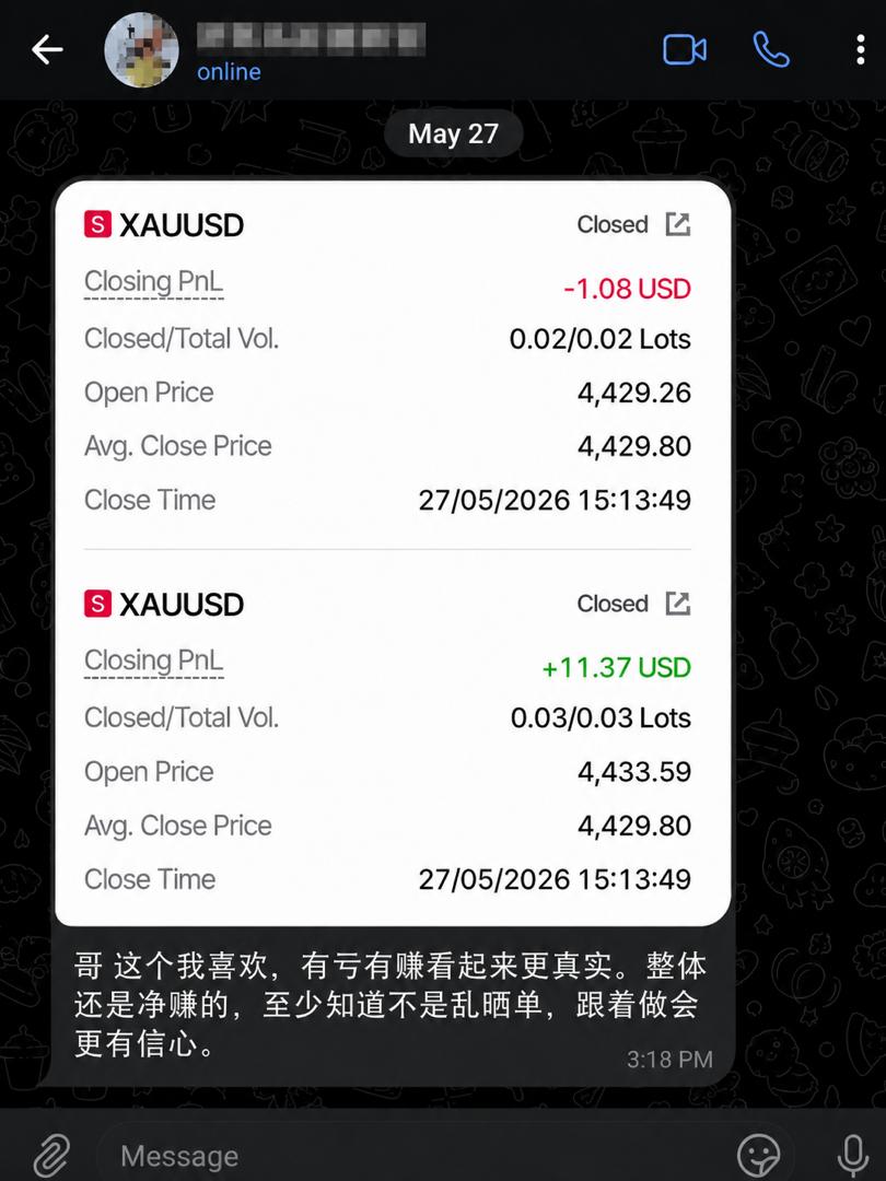 Community member trading result screenshot — XAUUSD